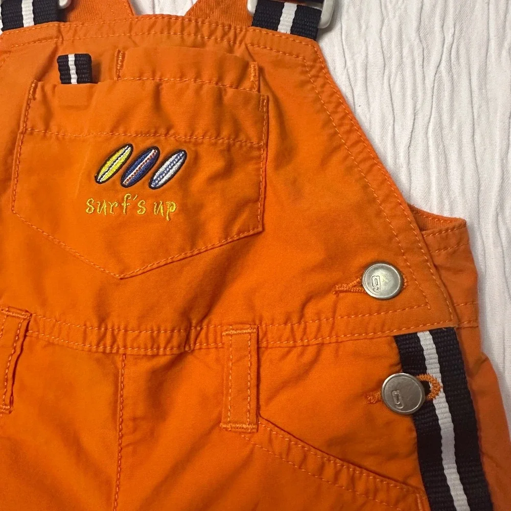 Gymboree Vintage Y2K 2001 Overalls Surfs Up Orange Navy Cotton Blend 0-3‎ Months